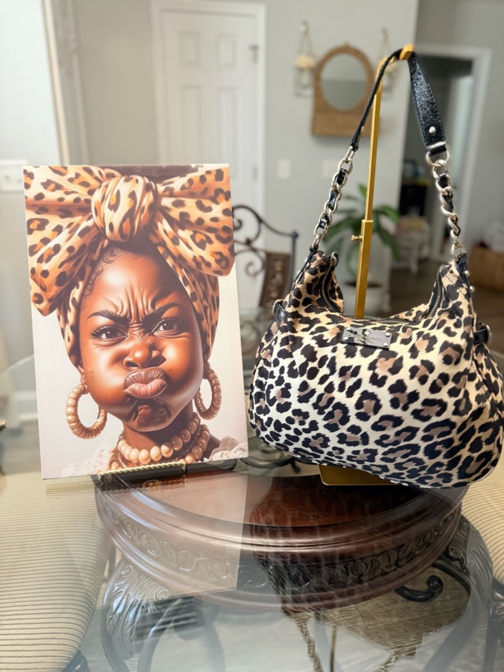 Kate Spade nylon Leopard Print Shoulder Bag with storybook lining
